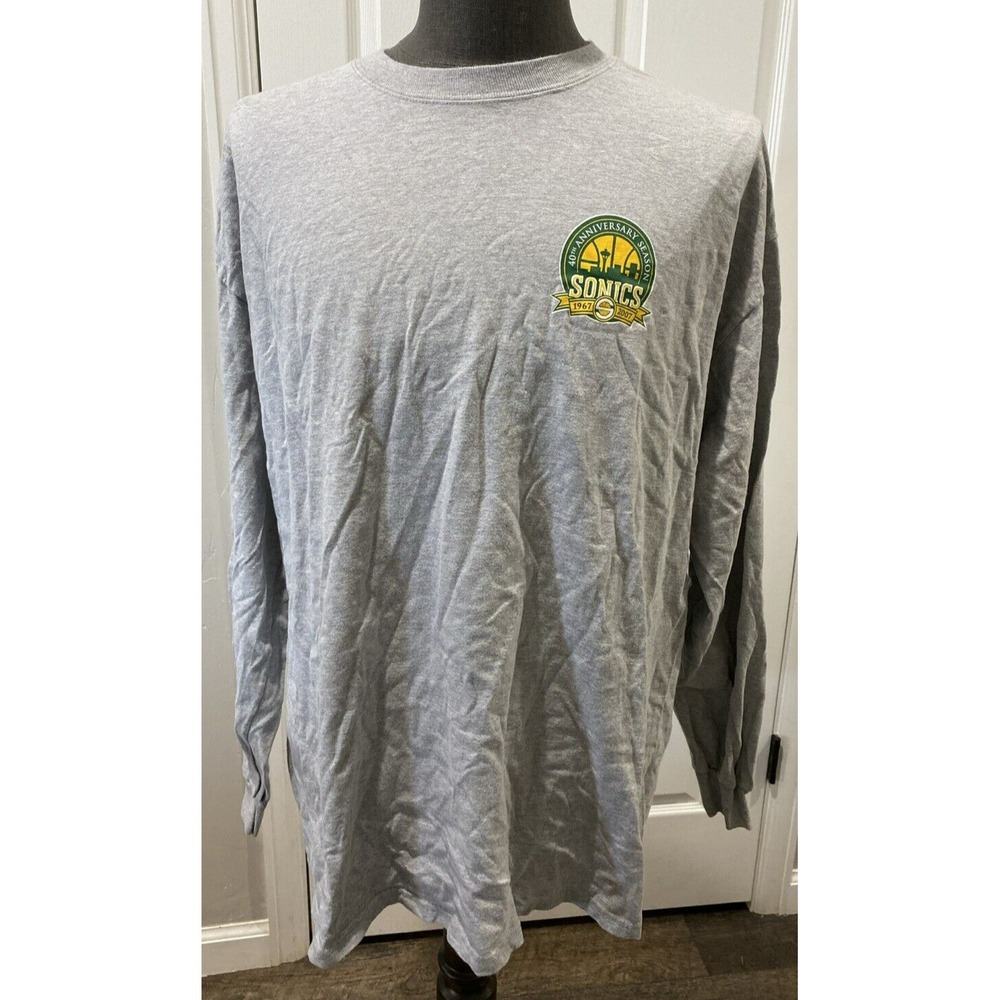 Seattle SuperSonics 2007 40th Anniversary Season Long Sleeve Gray T Shirt 2XL